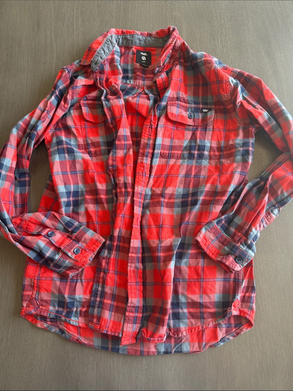 Vans Red Plaid Button-Down Shirt with Blue Accents